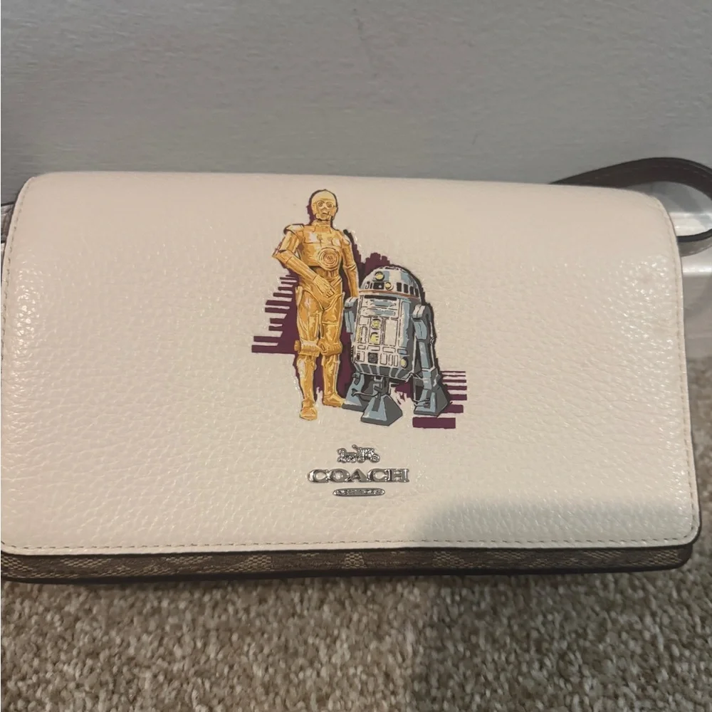 Coach Cream & Brown Crossbody Wallet with Character Print